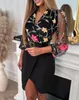 Casual Dresses Elegant and Pretty Women's Dress Spring Fashion Floral Embroidery Mesh Patch Wrap Work V-Neck Mini Pencil
