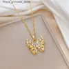 Pendant Necklaces Dream crystal golden butterfly necklace suitable for womens Rhinestone symmetrical pendant accessories party jewelry gifts Q240426