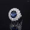 Cluster ringen S925 Volledige lichaam Silver Imitatie Kleurrijk Treasure Emerald Blue Red Sugar Tower Set Ring