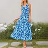 Casual jurken elastische hoge taille jurk bloemenprint v nek maxi voor vrouwen a-line vakantie sundress met strandvakantie