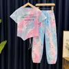 Kledingsets zomer tienermeisje kleren Kid Tie Dye T-shirts broek pak kinderen meisjes brief korte mouw boven- en onderste 2 stuks set