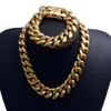 22 mm Hip Hop Solid en acier inoxydable Collier de chaîne cubaine Bracelet 18k plaqué or