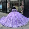 Lilac Quinceanera Sukienki 2024 Cequine ręcznie robione kwiaty 3D Słodka 16 suknia balowa koronkowa w górę Vestidos de 15