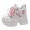 Casual Shoes Women High Platform Skórzane trampki Tennis 10,5 cm Ukryte obcasy koronkowe oddychające, Chunky Dad Woman Mujer