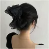 Hårklipp Barrettes Korea Sweet Mesh tle Big Bow Claw for Women White Black Bowknot Clamp Hairpin Headbonad Accessories Shark Clip Dhveh