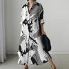 Casual Dresses Holiday Summer Extra Long Dress Women's Fashion Sleeve Nightlown Vintage Printed V Neck sundress Loose Shirt