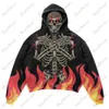 Moletom moletons masculinos Y2K Europeu e American Retro Flame Dark Skull Print Pullover LOLH