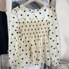 Vêtements de chemisiers pour femmes 2024 Ruffle Polka Dot Print Sweet Kawaii Blouse printemps été à manches longues à manches longues Chic