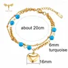 Bracelets de charme Femmes 2 pose les chaînes de liaison en acier inoxydable plaquées avec des cadeaux de bijoux de coeur Love Heart Turquoise Natural Pearl 3D