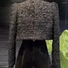 Frauenjacken 2024 Fashion Black Tweed Wasser Bogen Diamant Quaste Langarm Short Coat Tops Frauen Outfit Outwear Vintage Vintage