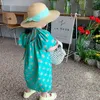 Mädchenkleider 3-8T Sommer Kinder Mädchen Kleid Tupfen gedruckt gedruckt Kurzschlärm Rückenfreie Prinzessin Kleider Kinder Baby Girls Strand Vestidosl2404