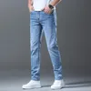 Summer Mens High Quality Thin Blue Slim Jeans Classic Style Business Straight Stretch Denim Pants Mane Brand Trousers 240420