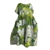Aline Dress Bohemian Style Floral Printed Midi For Women Loose Round Neck Short Sleeve Soft Overdimased Beach Travel Summer 240422