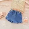 Shorts Summer Kids Pants Fashion Girls New Denim Ruffle Shorts ldrens Wear Teenage Girl Jeans H240426