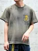 High Quality 24SS Tees Pocket Printed Short Sleeved Wash Water Old Hole T Shirts