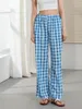 Frauenhose Mode Frauen Lose breit Bein Freizeitstreifen Print Elastic Taille Hosen für Arbeitsbüro Streetwear S-XL