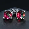 Stud Red Green Crystal Round Stone Stud Earrings For Women Men Wedding Jewelry Mystic Rainbow Fire Blue Green Zircon Double Earrings d240426