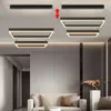 Lustres lustres à LED carré moderne pour salon salle à manger de cuisine couche noire rectangle plafond pendentif lumière suspendue