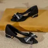 Dress Shoes Women 3cm 5cm High Heels Classic Party Female Light Luxury Pointed Toe Pumps Lady French Style Suede Butterfly Knots
