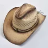 Chapeaux à bord large chapeau seau de seau tissé à la main Paille naturelle Western Cowboy pour femmes hommes Curling Brim Beach Sun Chapeaux de paille formeable Y240425