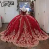 Blowly Red Lace Floral Quinceanera Sukienki z piłki z tiulowych sukienki na balu dla 16 słodkich dziewcząt