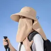 8458 lente/zomer grote dakrand sjaalszon bescherming hoed mode gezicht bedek vissershoed met paardenstaartgat zonbescherming hoed kinderen