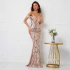 Runway Dresses YIDINGZS Women Elegant Party Maxi Dress Off Shoulder Gold Sequin Evening Dress Long Prom Dress Y240426