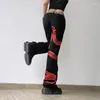 Pantalon féminin Style American Retro Red Snake imprimé en jambe droite à la jambe hommes et femmes Streetwear Spring Summer Loose Fit
