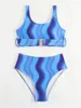 Swimwwear Women Sexy High Waist Bikini Set 2024 Blue Gradient Striped Backle Push Up Swimsuit Summer Bathing Fssue Two Piece Biquini