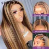 Wigs HD Destaque Wig Human Human Hair Brasilian Guleless Wig Honey Blonde Human Wigs para mulheres ombre ombre renda reta peruca frontal