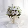 Bridal Bridesmaid Wedding Bouquet White Silk Flowers Roses Handmade Artificial Bride Mariage Bouquet Wedding Accessories 240425