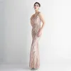 Runway Dresses YIDINGZS Women Simple Dress Long Prom Dress Dp V Neck Gold Sequin Evening Dress Sexy Party Maxi Dress 19586 Y240426