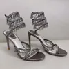 Stiletto hiel sandalen luxe ontwerper hakken kristallen lamp hanger Rhinestone twining voet ring hoog hakken sexy dames trouwjurk schoenen smalband 100 mm 333