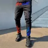 Jeans masculin pour hommes en diamant chaud noir trous minces de haute qualité pantalon de crayon de jean élastique Street punk pantalon masculin ultra-mince adapté à Cyclingl2404