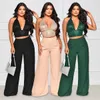 Kvinnors tvåbitar byxor Spring Summer Sexy Two Piece Set Women Fashion Sequins Halter Tank Top Wide Leg Pants Two Piece Set Women Y240426