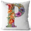 Kudde 40/45/50/60 cm Engelska Alfabetet Flower Letter Print Kasta täckning Polyesterfodral SOFA Heminredning Kuddar Fall