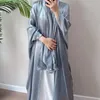 Etniska kläder turkiska Dubai Open Kimono Abaya Silky Party Marockan Caftan For Women Jalabiyat Batwing Sleeve Robe Prayer Dress Ramadan Eid