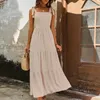 Casual Dresses Qybian Women's Boho Dress Summer Spaghetti Strap Square Neck Flowy Ruffle Beach Long Maxi