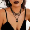 Strands IngeSight. Z Gothic Multi layered Black OT Buckle Peach Heart Pendant Necklace Set Womens Punk Cuban Chain Necklace 240424