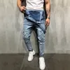 Män snygga smala cyklist jeans haklappar jumpsuits jeans man streetwear casual stretch rippade dungarees manliga rem jeans 240412