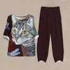 Pantalon à deux pièces pour femmes Ensemble 2 pièces 3D Panda Panda Résumé Graphiques T-shirt Slved Short Twirt Tapis Femme Optuit