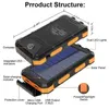 Mobiltelefon Power Banks 200000mAh Backup Battery Solar Panel Pack utomhus bärbar laddare PowerBank Waterproof Battery Dual USB laddning med LED -lampor 240424