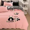 Conjuntos Lindo Panda 100% de ropa de cama de algodón Kawaii Cubierta nórdica bordada sábanas colas de almohada de lino de cama plana/ajustada para niños