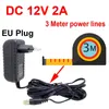 ANPWOO 3-метровой eu Pugge AC / DC Adapter Adapter Зарядное устройство 3M Power Cable для камеры CCTV AC 100-240V DC 12V 2A (2,1 мм / 5,5 мм)