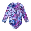 Baohulu Purple Butterfly Cartoon Kids Swimwear UV50 Lange mouw Girl Child Swimsuit Girls Bathing Suits 240415