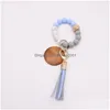 Keychains Lanyards Oreign Trade Food Grade Sile Bead Armband Key Chain Pu Leather Tassel Pendant Ring Wholesale Womens Mti Color Dhary