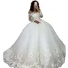 Mouw jurk lange Dubai prachtige prinesa ball jurken kanten appliques trouwjurken vestido de novia casamento chapel bruid jurk plus size s