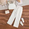 Clothing Sets CitgeeSummer Kids Girls Pants White Sleeveless Floral Camisole Wide Leg Belted Clothes