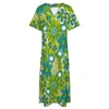 Casual Dresses Blue Retro Flower Dress Summer Peace Love Floral Streetwear Long Woman Elegant Maxi Birthday Present