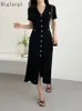 Summer Midi Dress Women Black Bodycon w stylu Korea Ruffle Dams Sukienki Elegancka moda swobodna sukienka 240423